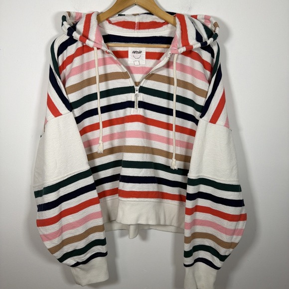 Aerie Restart 1/4 Quarter Zip Hoodie XL Oversized Cropped Terry Cloth Colorful - Picture 3 of 7